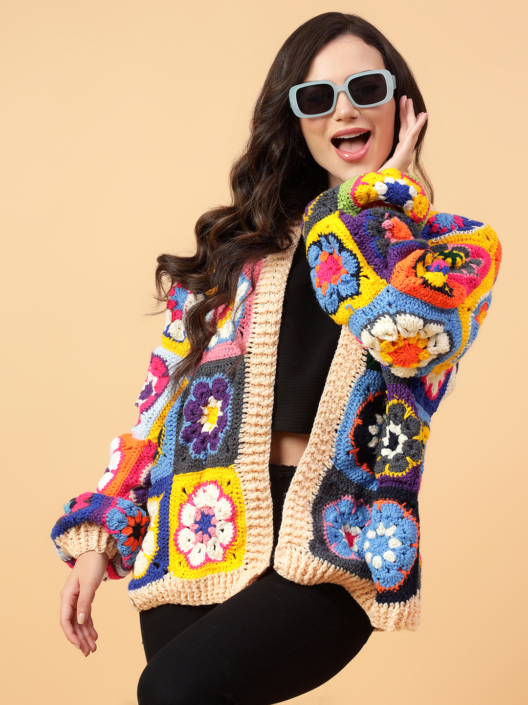 Velvery Handmade Multi Oversized V-Neck Cardigan