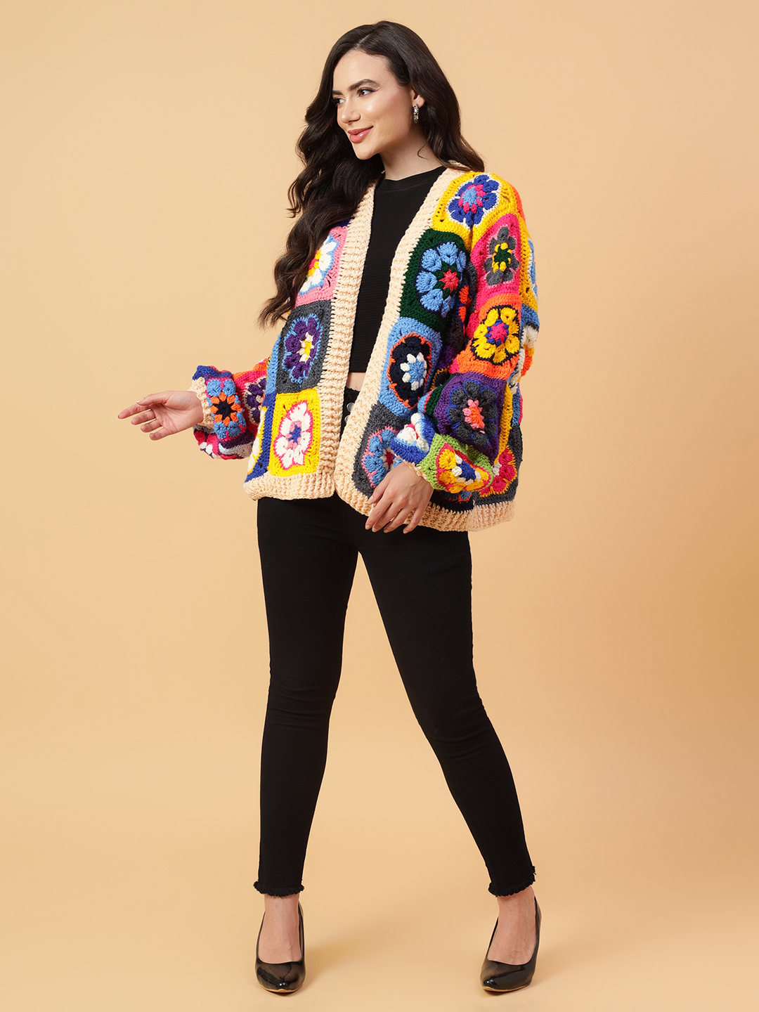 Velvery Handmade Multi Oversized V-Neck Cardigan