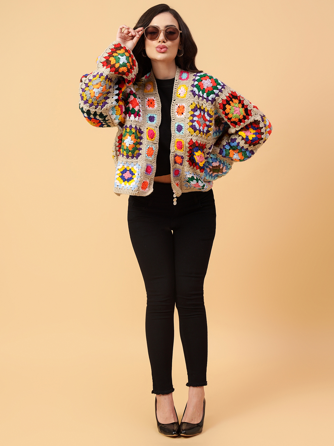 Velvery Handmade Multi Bohemian V-Neck Cardigan