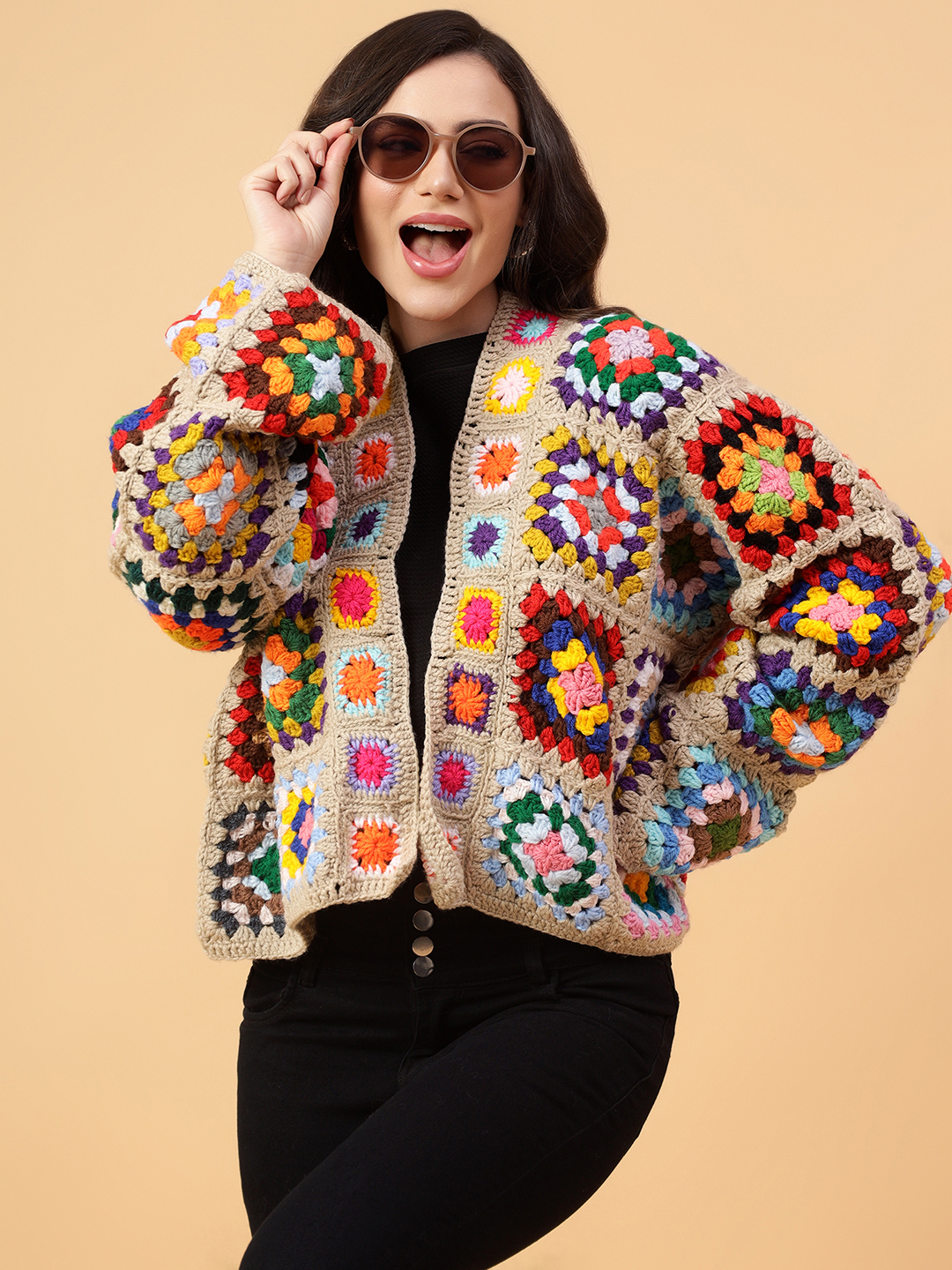 Velvery Handmade Multi Bohemian V-Neck Cardigan