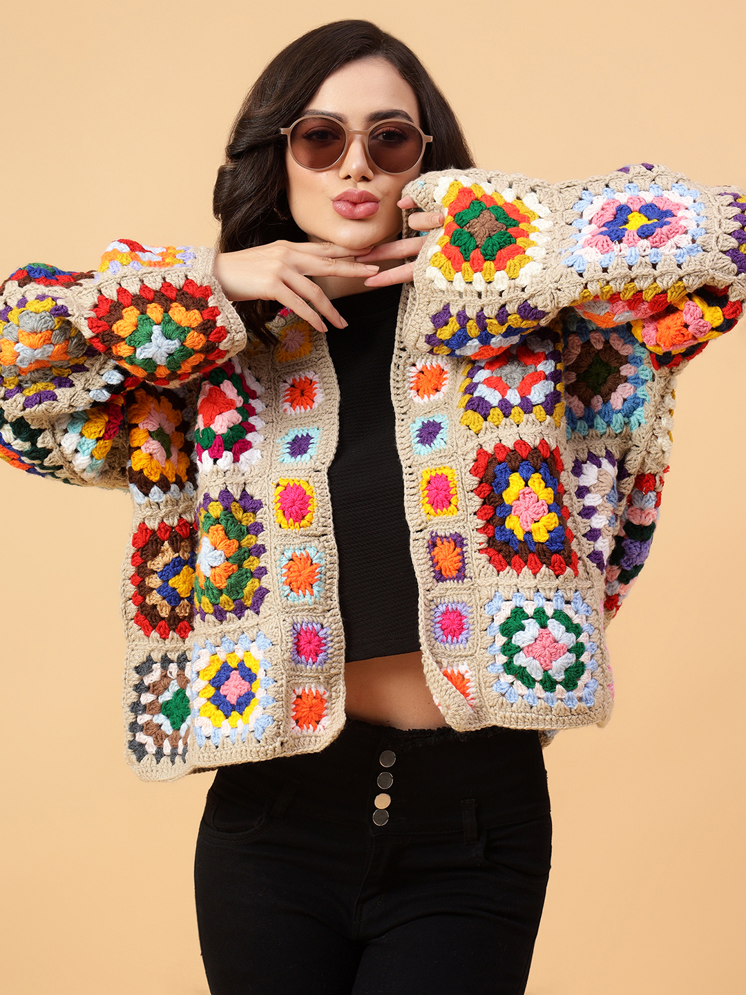 Velvery Handmade Multi Bohemian V-Neck Cardigan