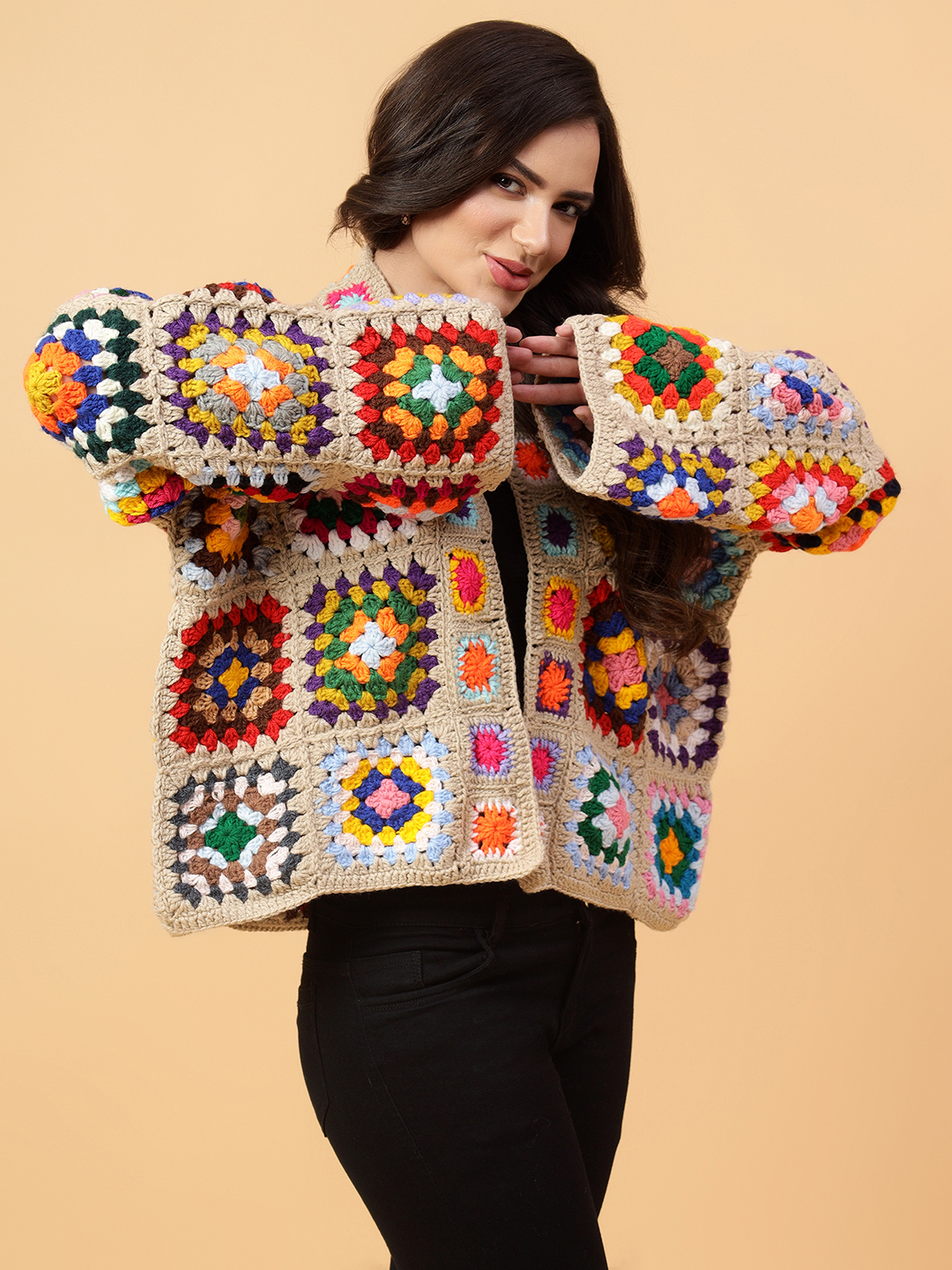 Velvery Handmade Multi Bohemian V-Neck Cardigan