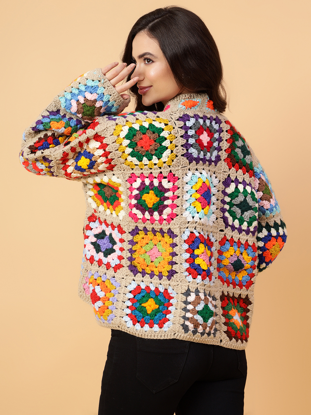 Velvery Handmade Multi Bohemian V-Neck Cardigan
