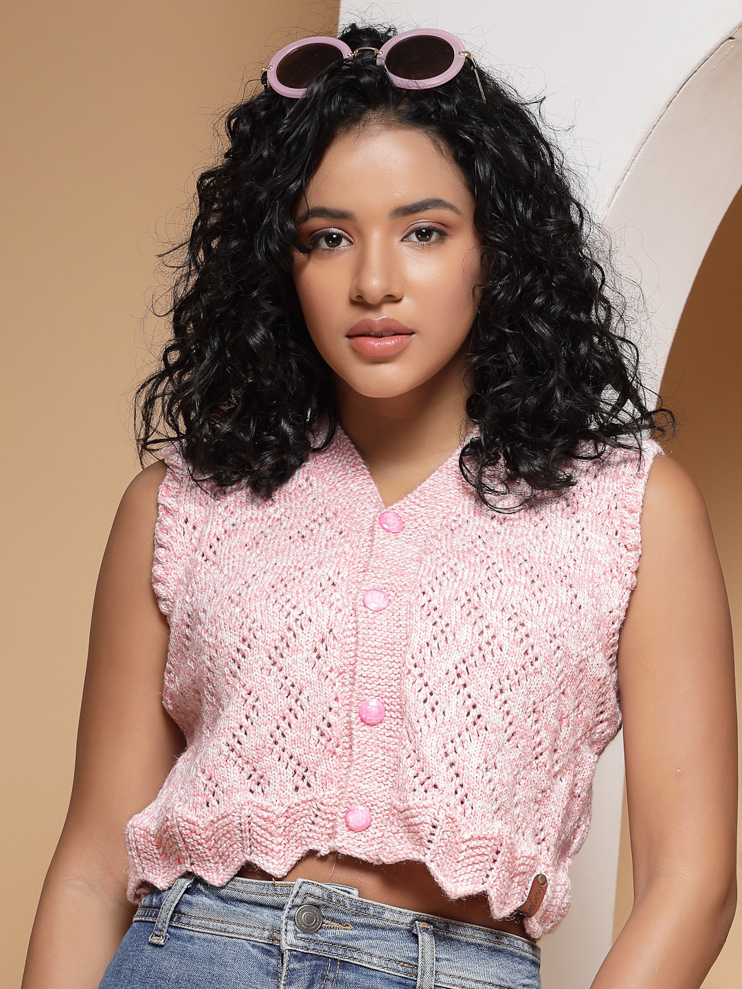 Velvery Handmade Pink Blouse V-Neck Cardigan