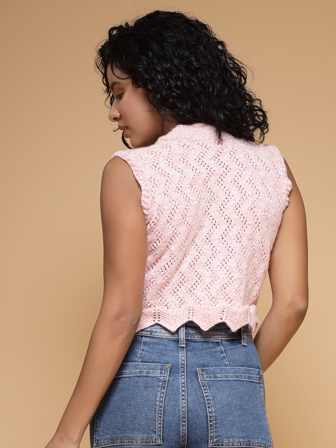 Velvery Handmade Pink Blouse V-Neck Cardigan