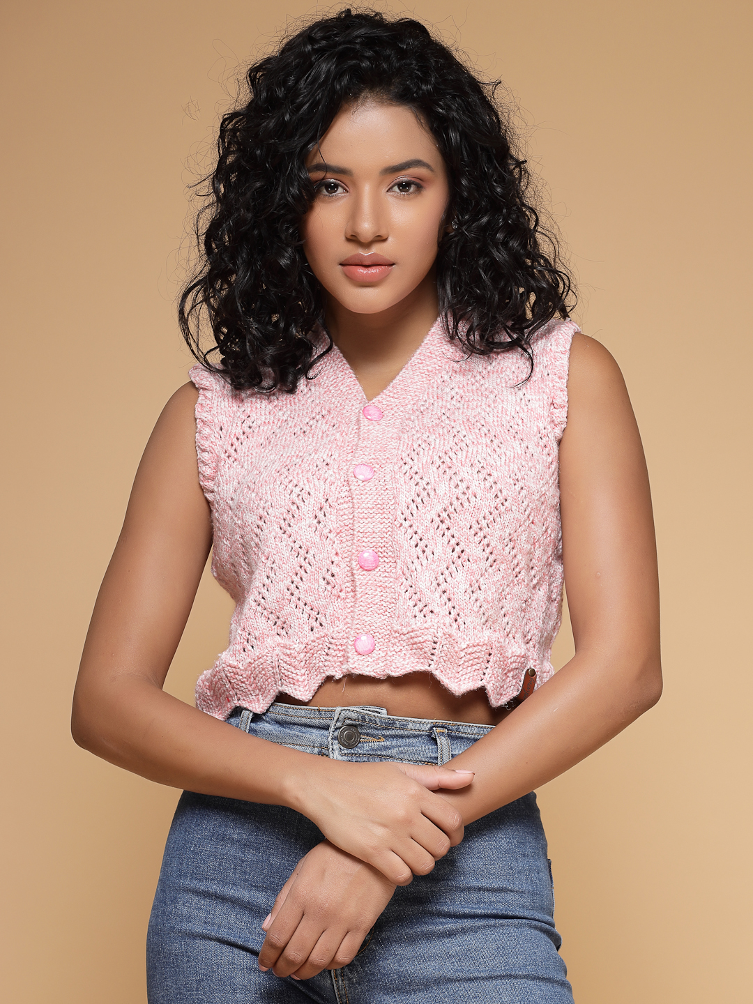 Velvery Handmade Pink Blouse V-Neck Cardigan