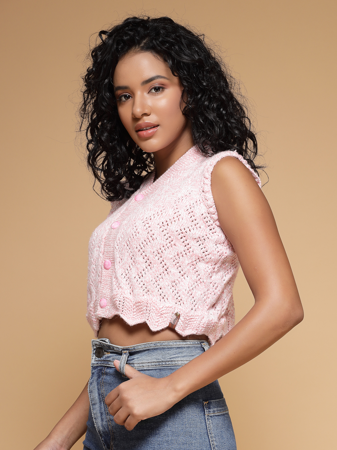 Velvery Handmade Pink Blouse V-Neck Cardigan