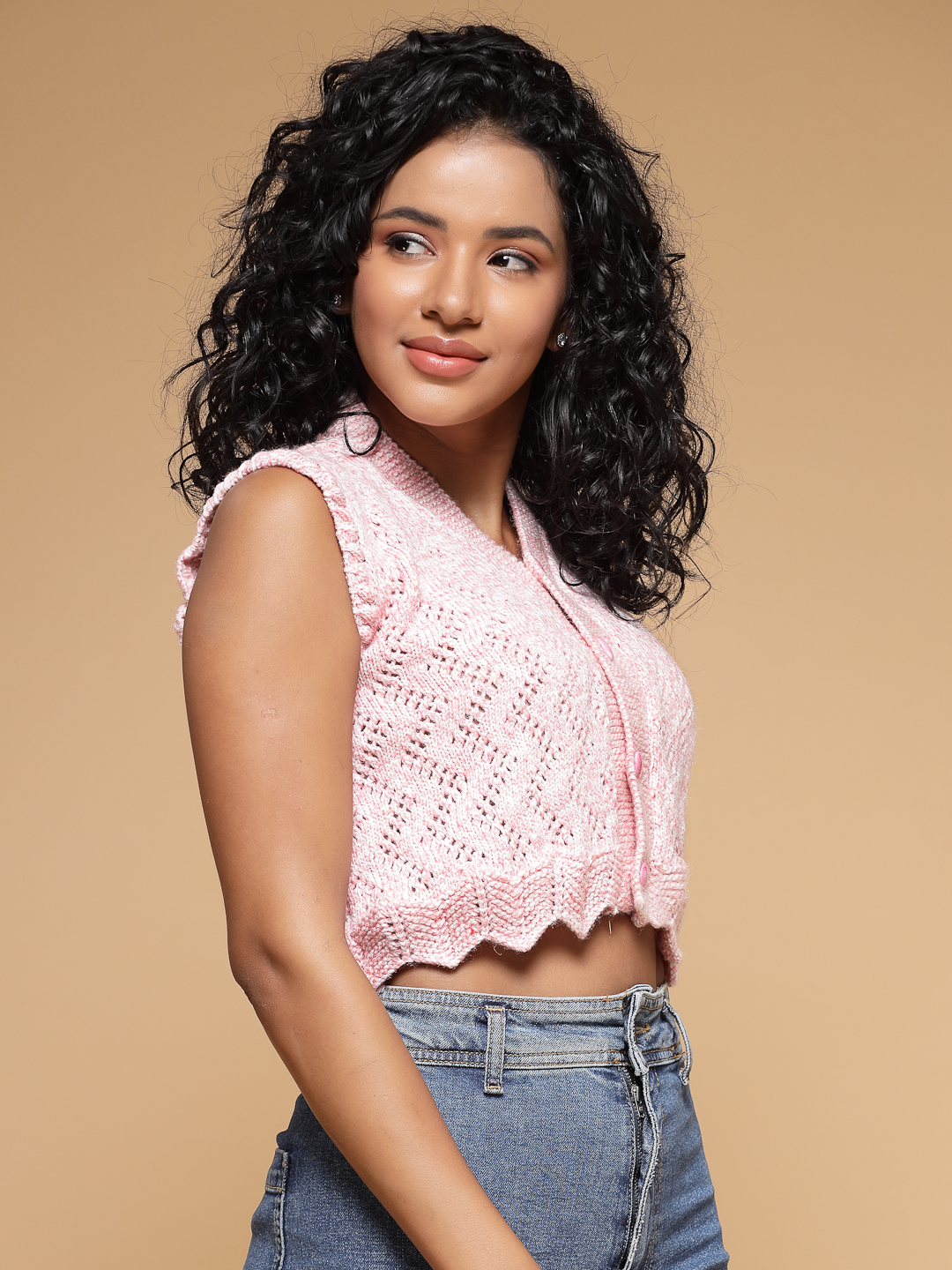 Velvery Handmade Pink Blouse V-Neck Cardigan