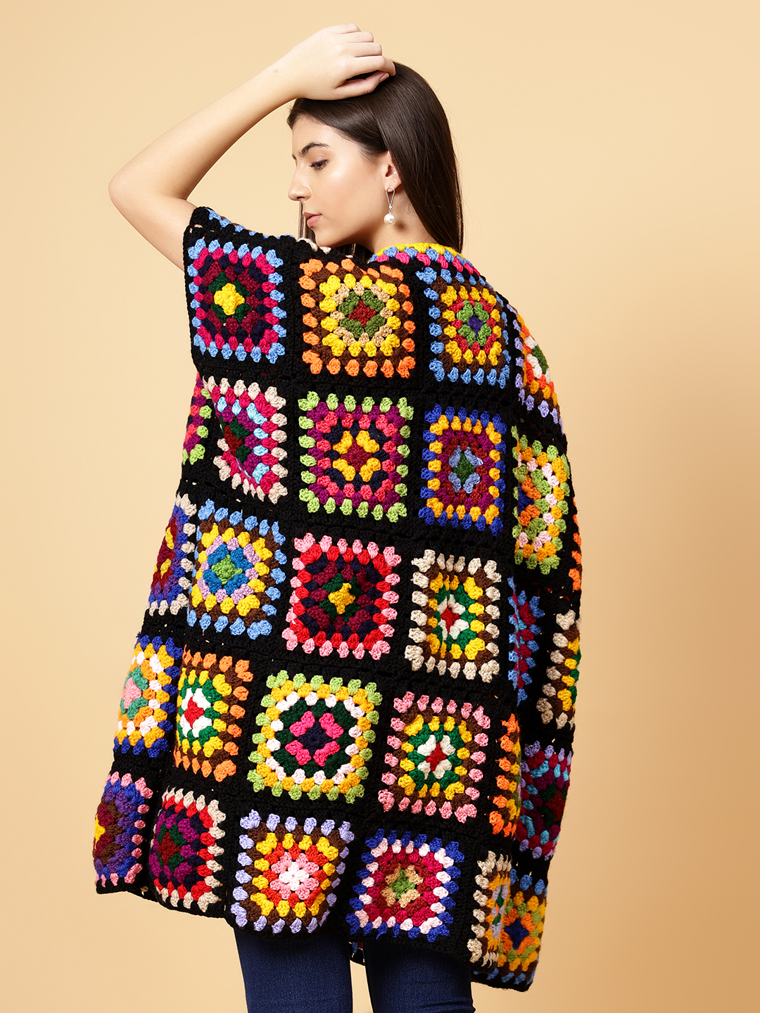 Velvery Handmade Multi Crochet Overcoat V-Neck Cardigan