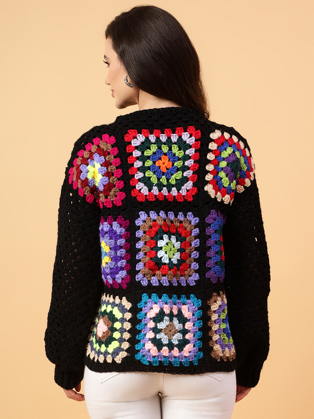 Velvery Handmade Multi Handmade Crochet Round Neck Pullover
