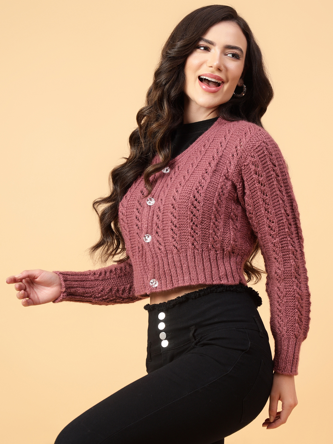 Velvery Handmade Brown Handknitted V-Neck Cardigan