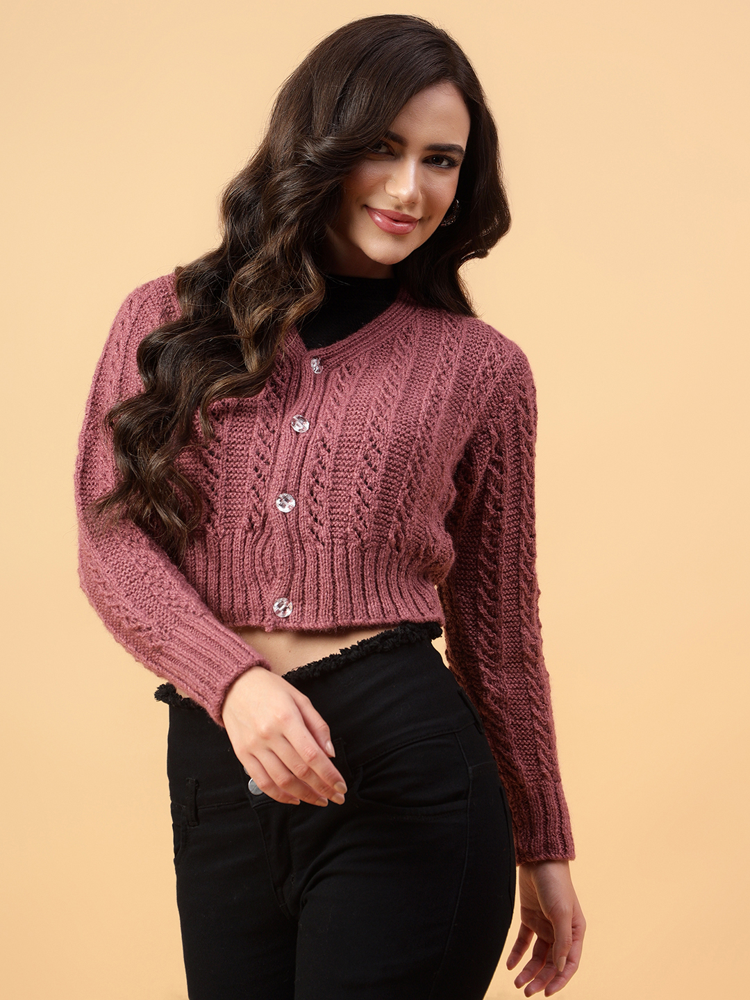 Velvery Handmade Brown Handknitted V-Neck Cardigan