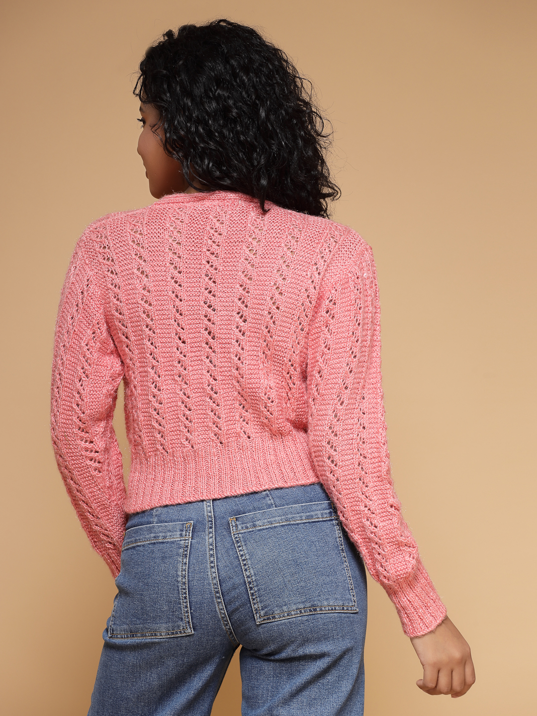 Velvery Handmade Pink Handknitted V-Neck Cardigan