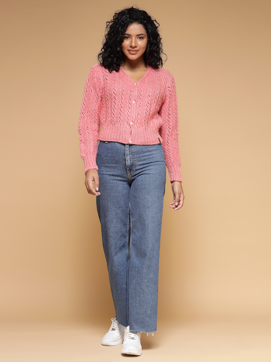 Velvery Handmade Pink Handknitted V-Neck Cardigan
