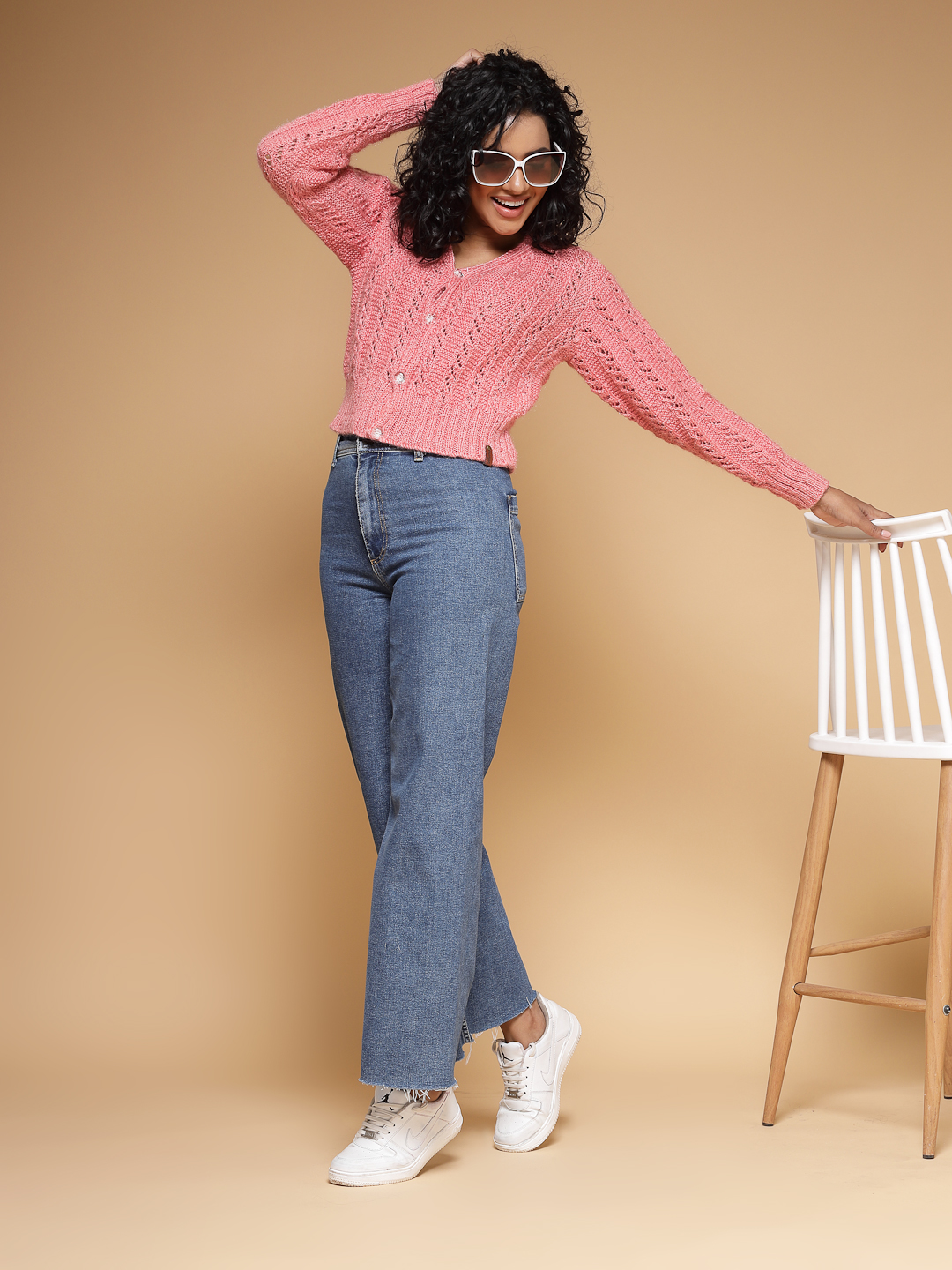 Velvery Handmade Pink Handknitted V-Neck Cardigan