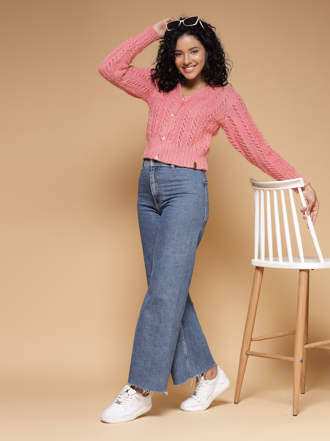 Velvery Handmade Pink Handknitted V-Neck Cardigan