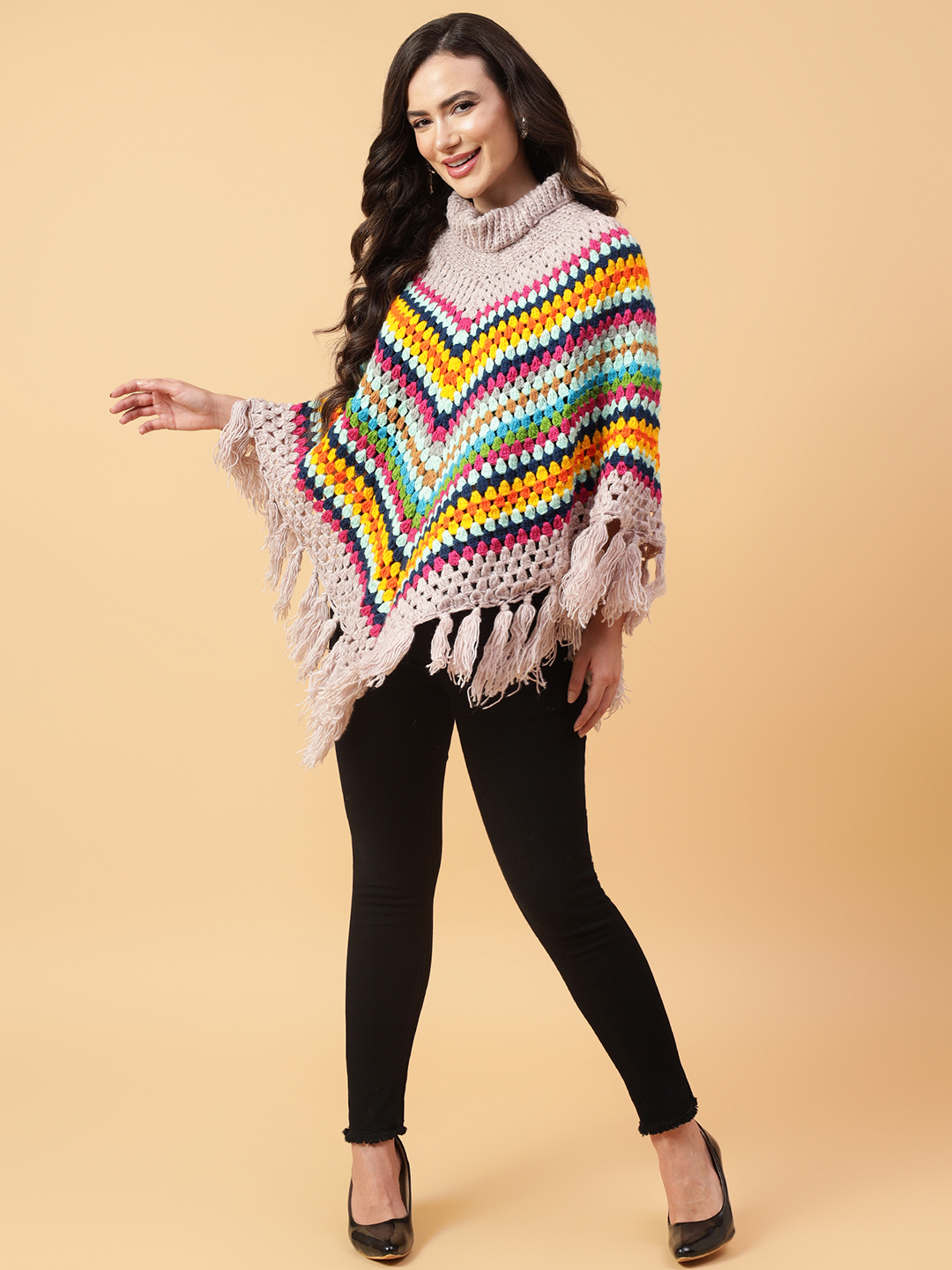 Velvery Handmade Multi Tassel Poncho V-Neck Poncho