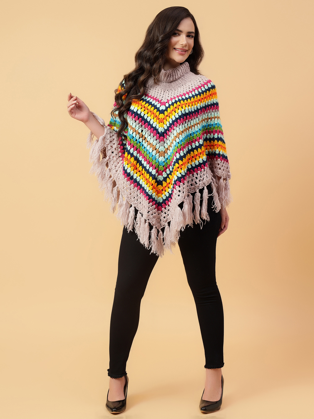 Velvery Handmade Multi Tassel Poncho V-Neck Poncho