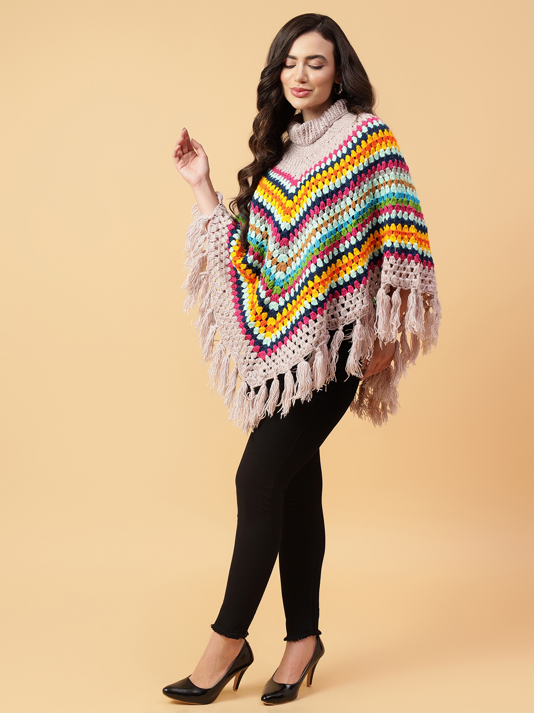 Velvery Handmade Multi Tassel Poncho V-Neck Poncho
