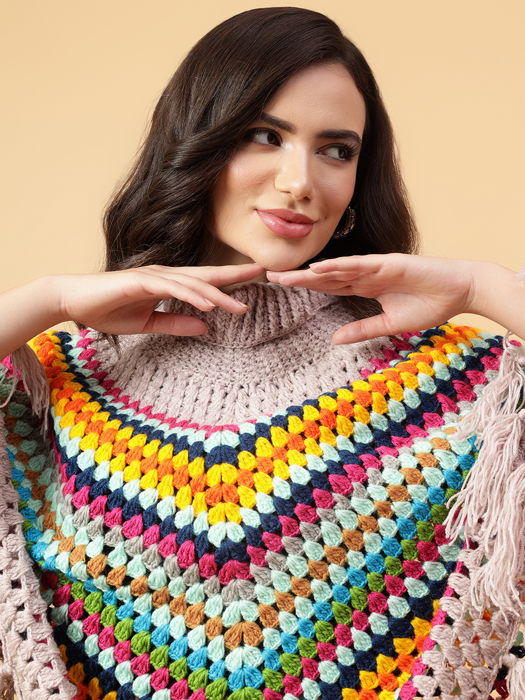 Velvery Handmade Multi Tassel Poncho V-Neck Poncho