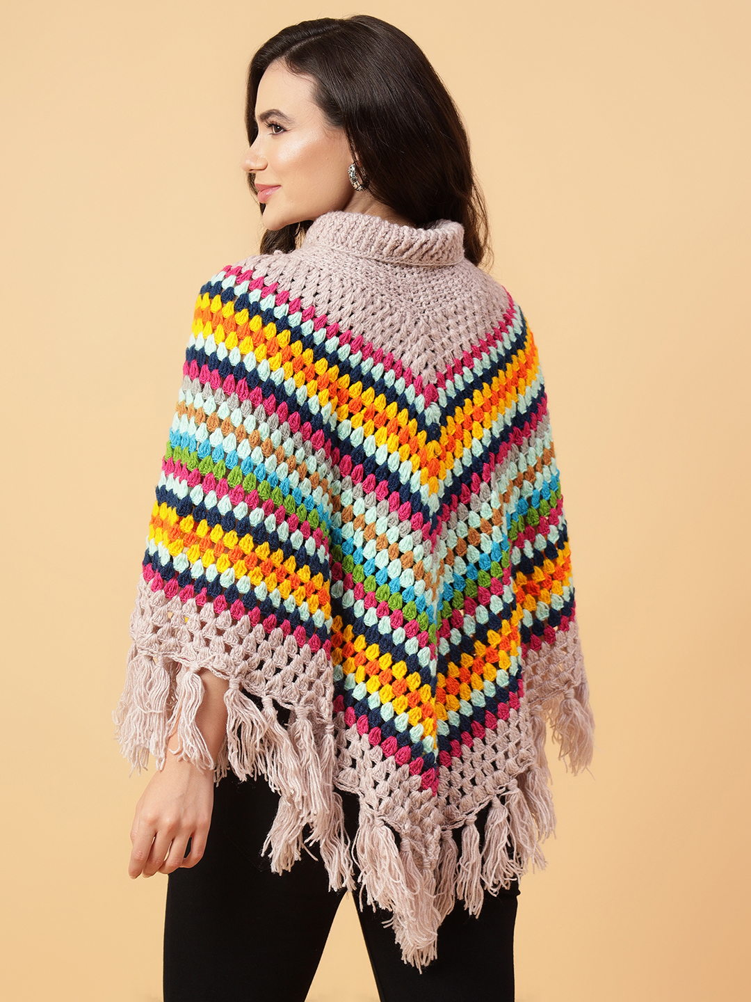 Velvery Handmade Multi Tassel Poncho V-Neck Poncho