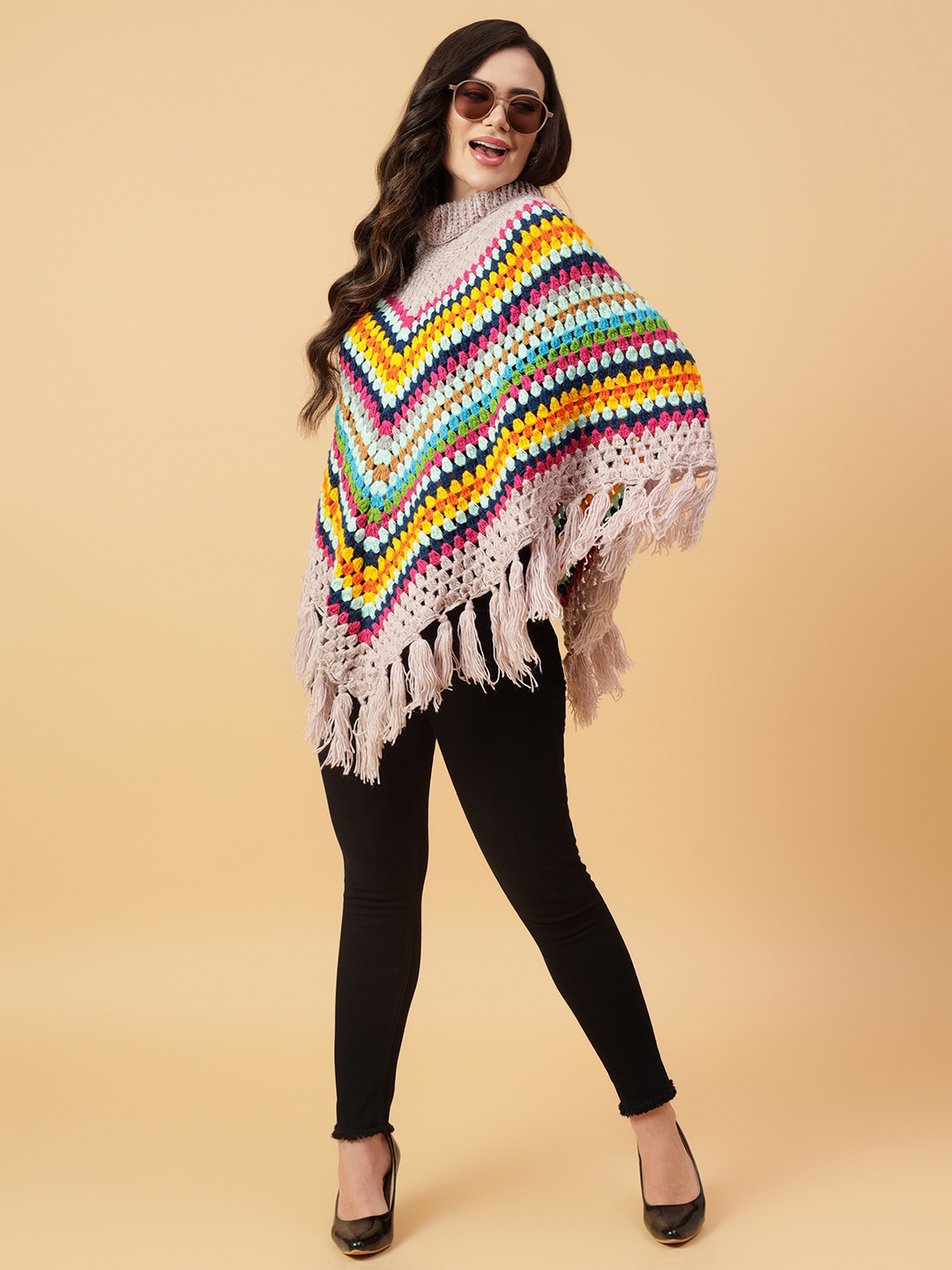 Velvery Handmade Multi Tassel Poncho V-Neck Poncho