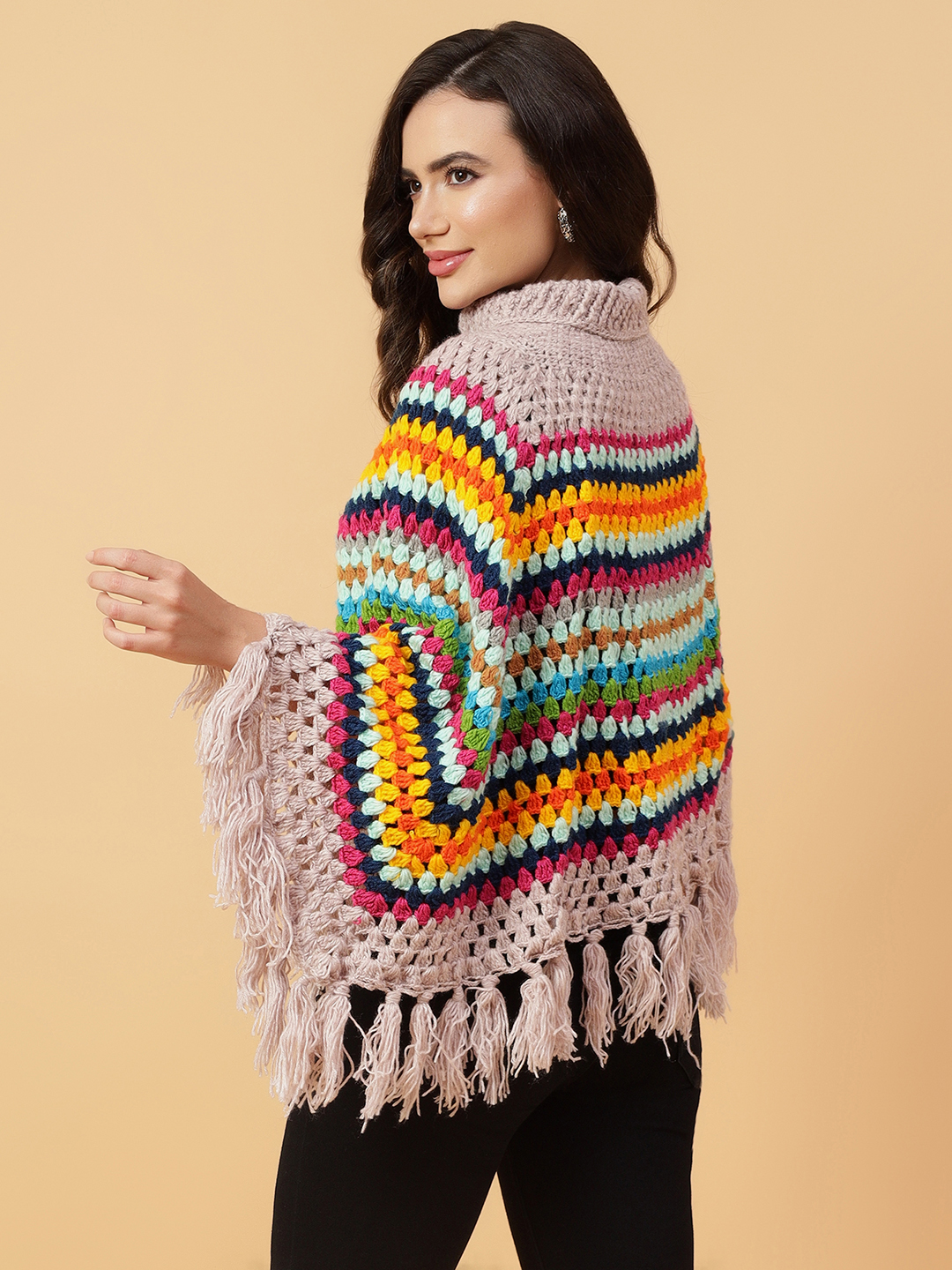 Velvery Handmade Multi Tassel Poncho V-Neck Poncho
