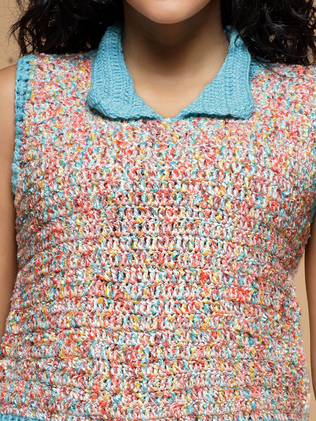 Velvery Handmade Multi Handmade Crochet V-Neck Sweater Vest