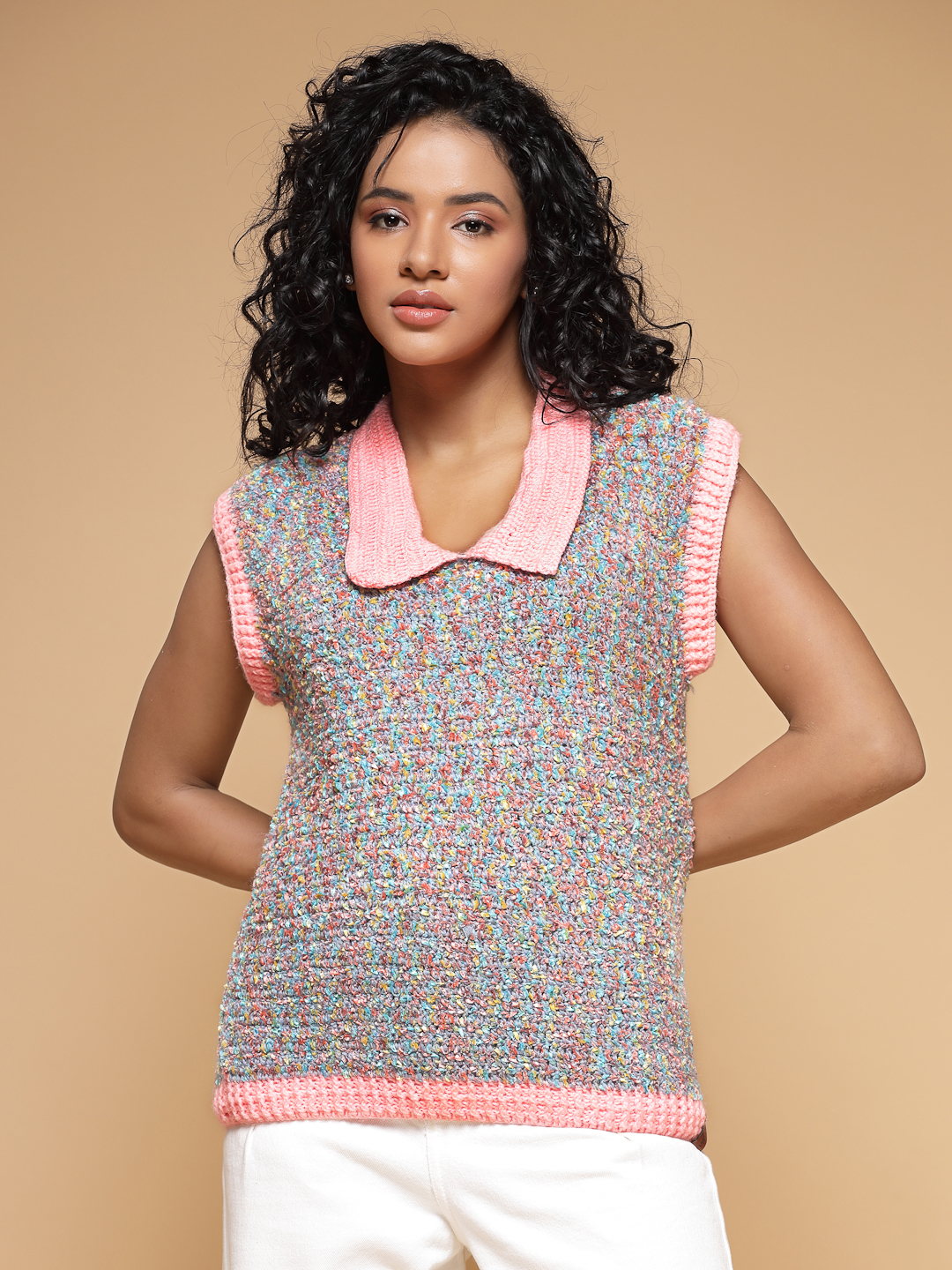 Velvery Handmade Multi Collar Detailed V-Neck Sweater Vest