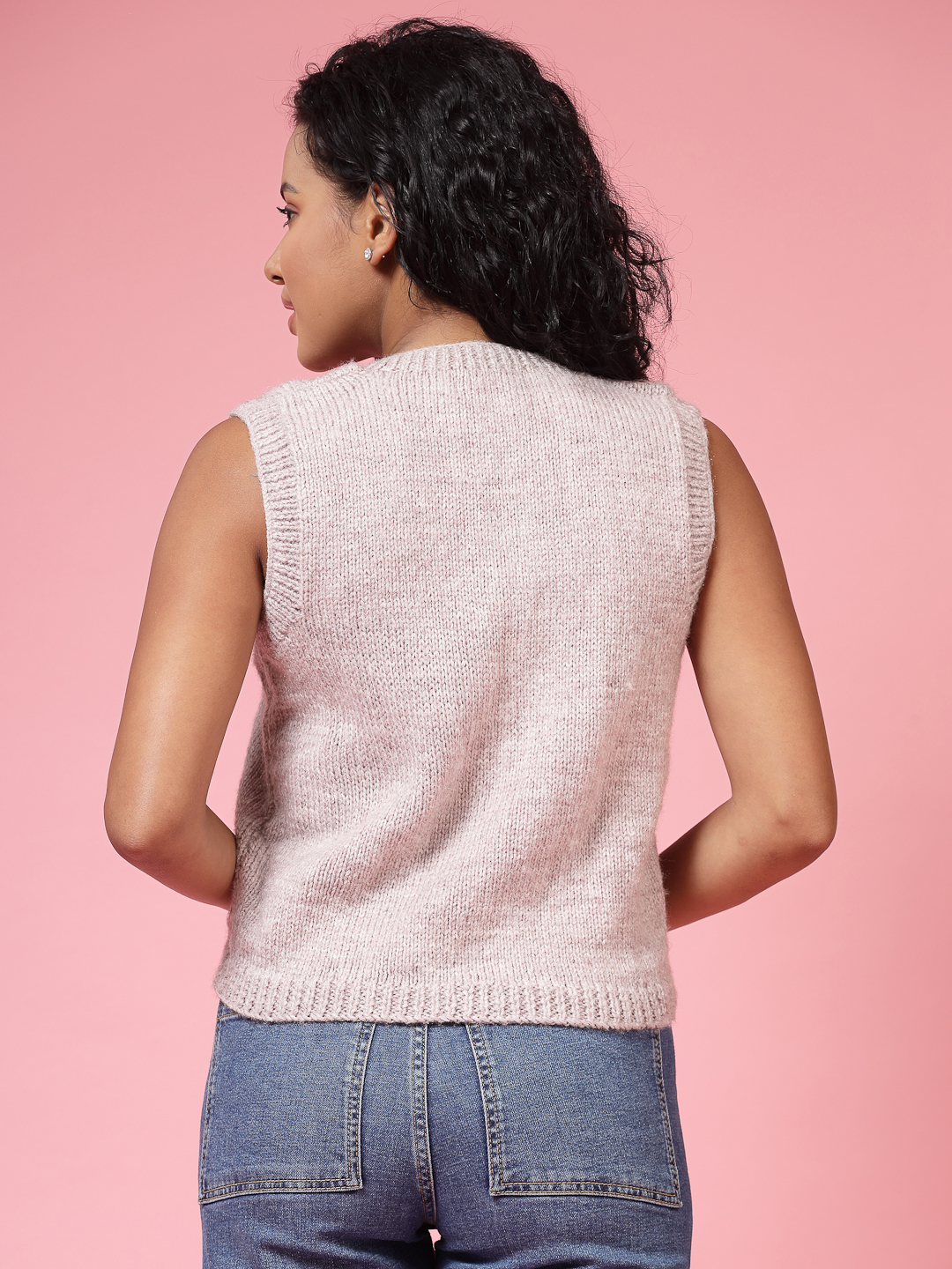 Velvery Handmade Grey Handknitted Round Neck Sweater Vest