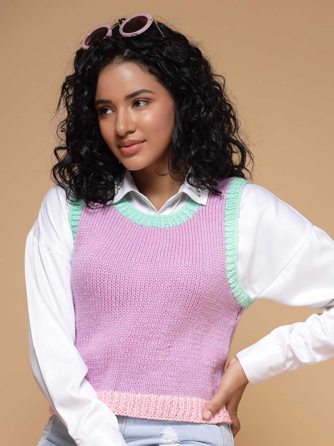 Velvery Handmade Purple Handknitted Round Neck Sweater Vest