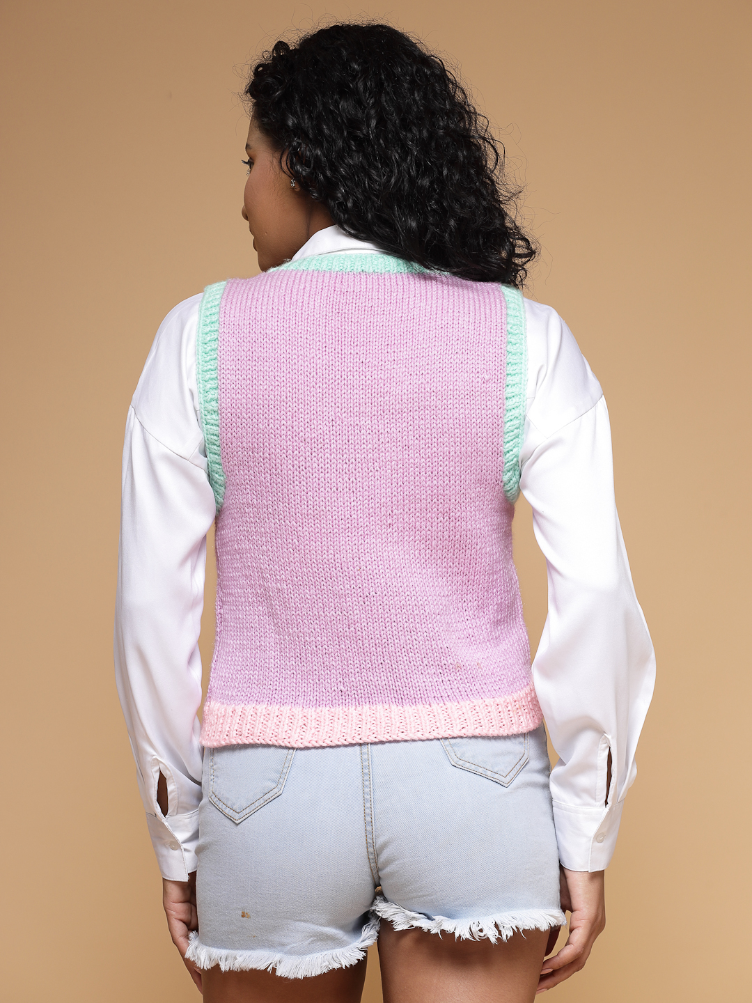 Velvery Handmade Purple Handknitted Round Neck Sweater Vest