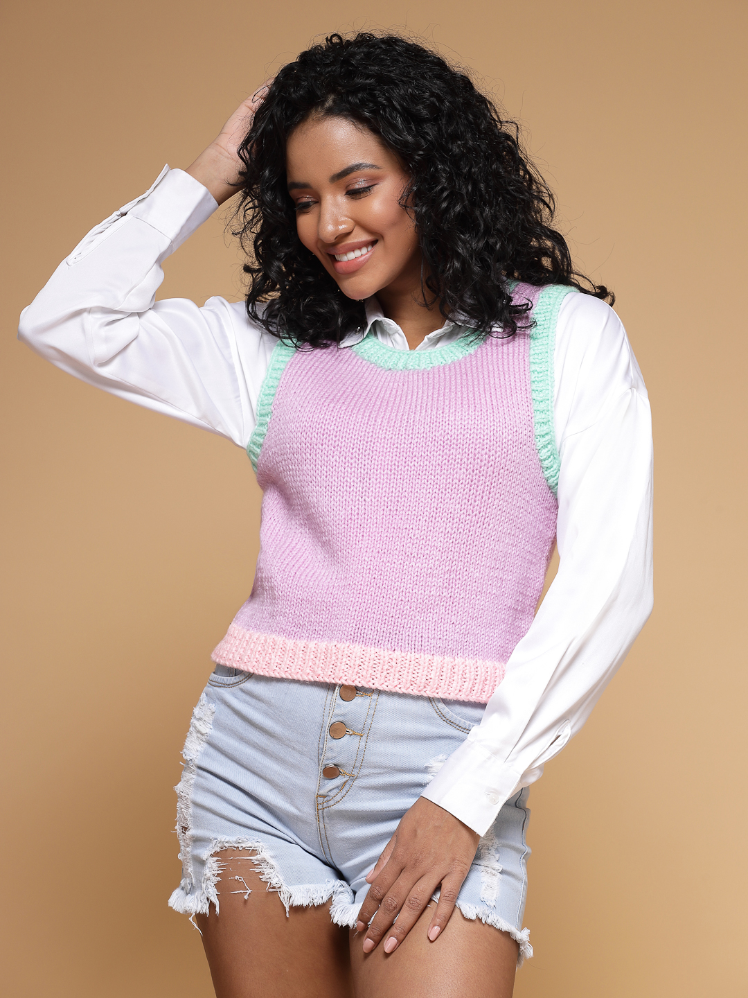 Velvery Handmade Purple Handknitted Round Neck Sweater Vest