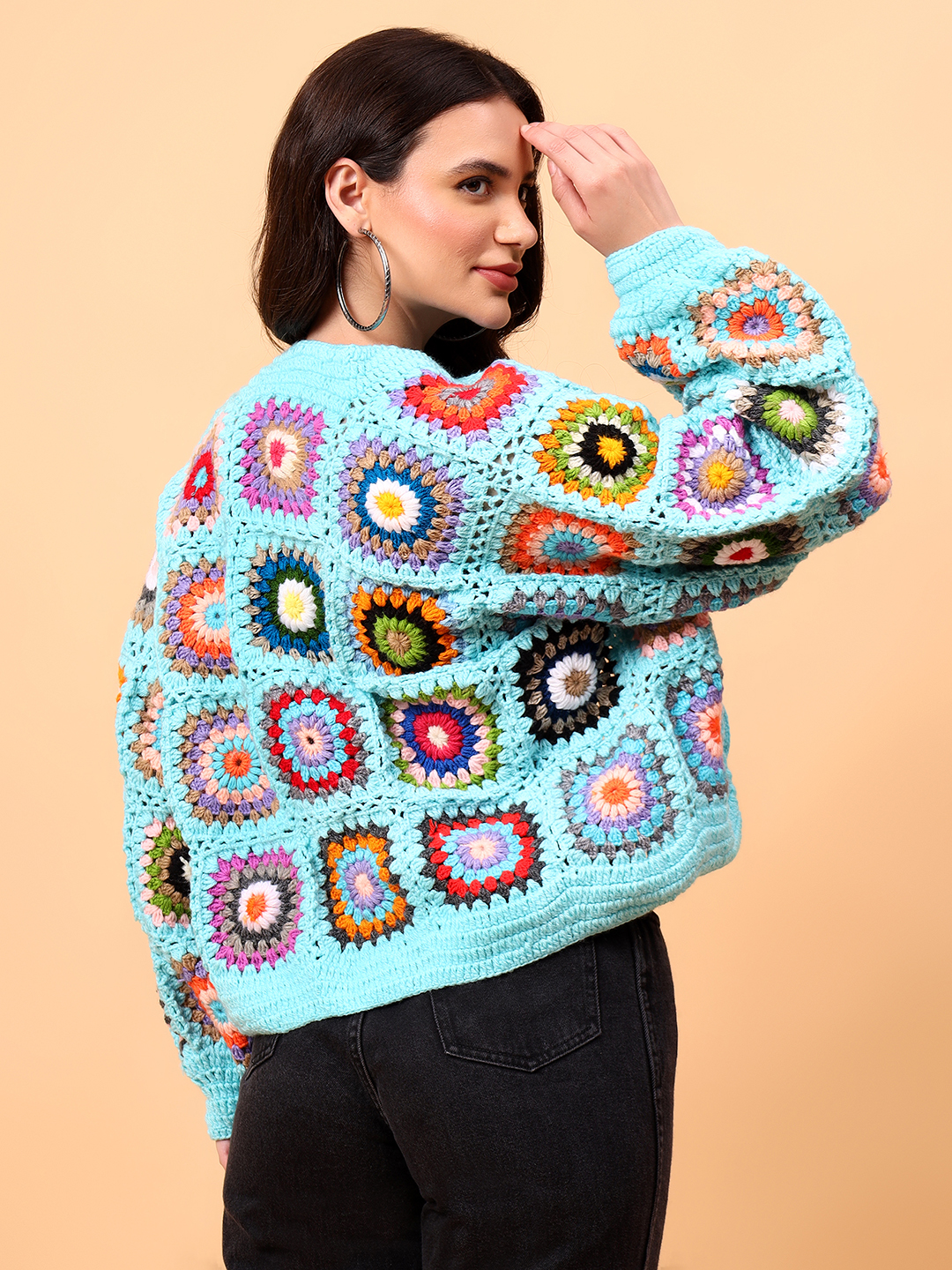 Velvery Handmade Blue V-Neck Cardigan