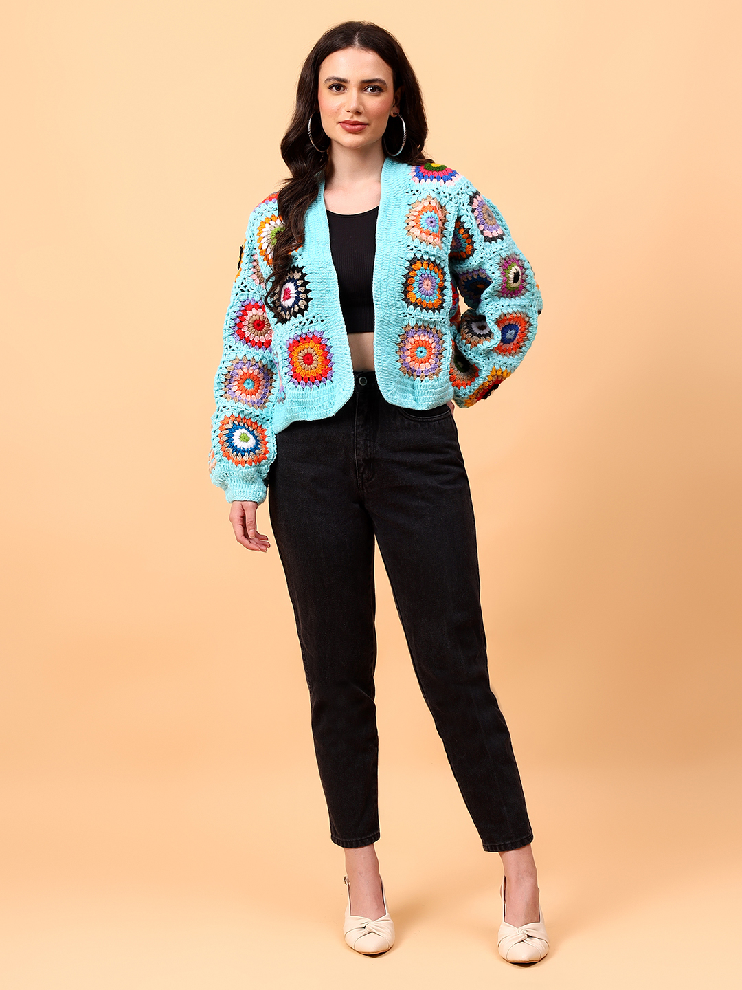 Velvery Handmade Blue V-Neck Cardigan