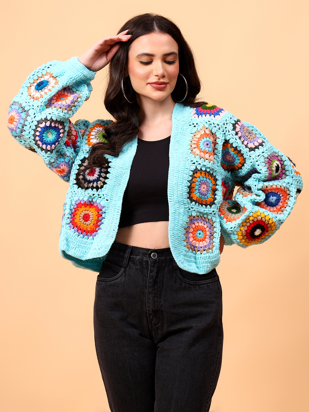 Velvery Handmade Blue V-Neck Cardigan