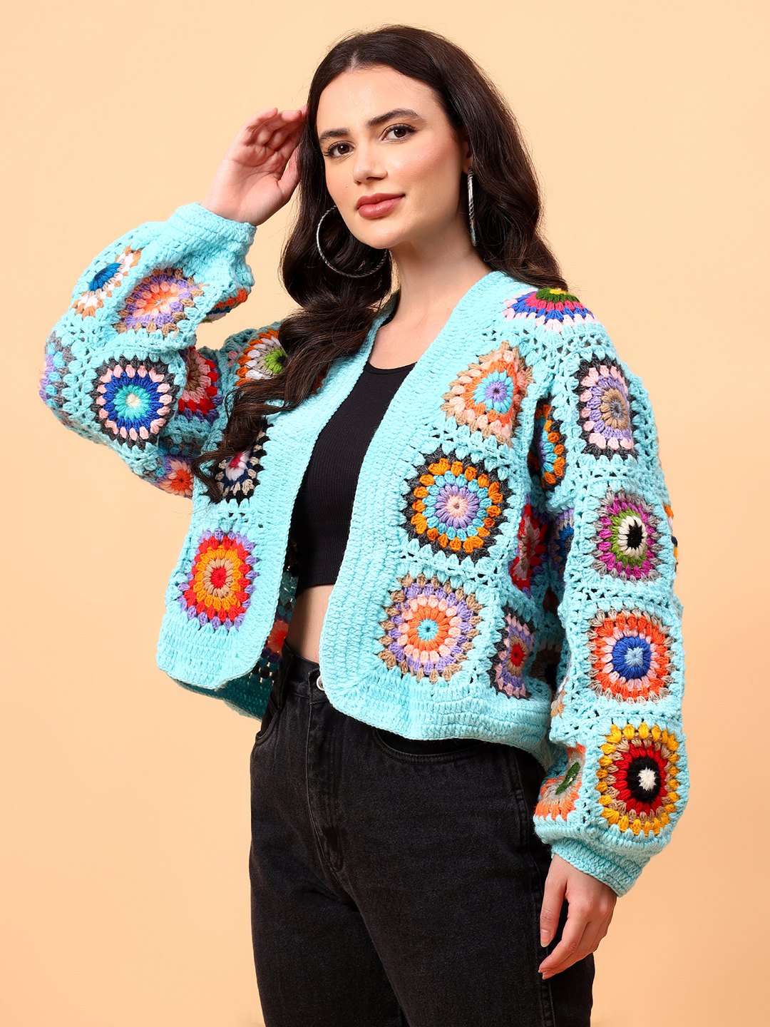 Velvery Handmade Blue V-Neck Cardigan