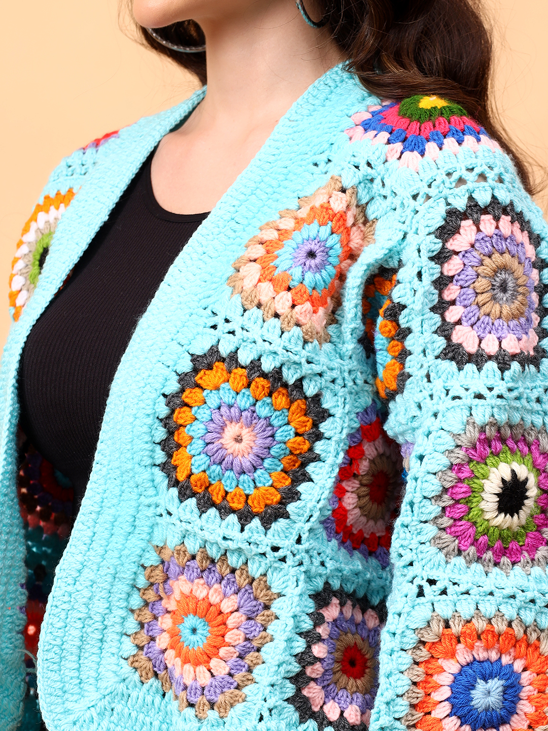 Velvery Handmade Blue V-Neck Cardigan