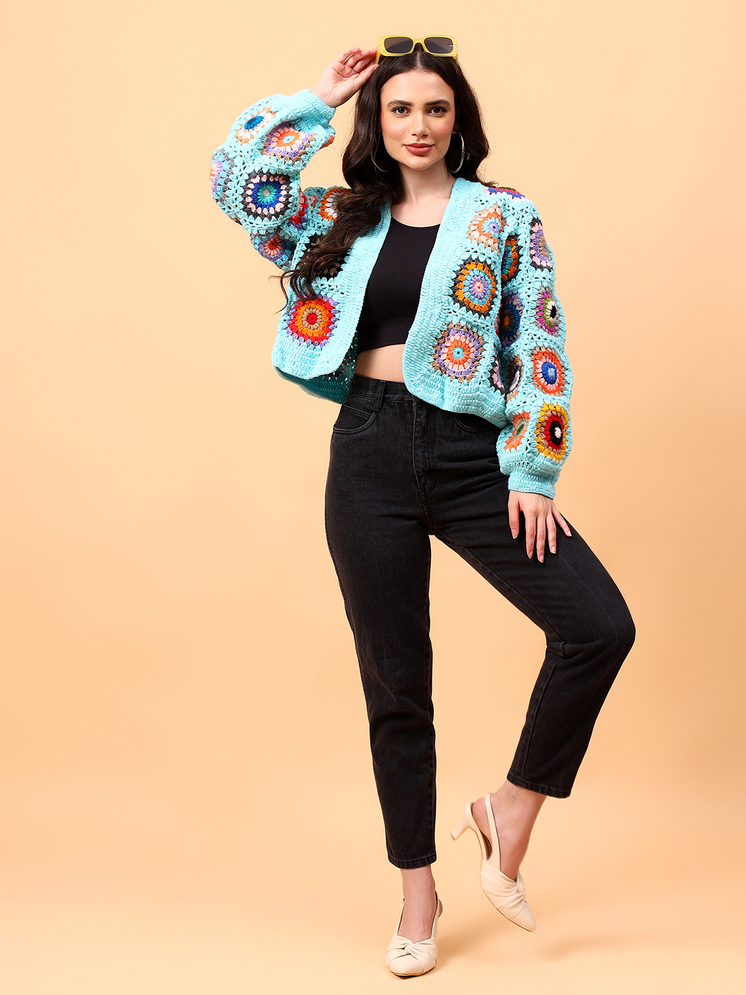 Velvery Handmade Blue V-Neck Cardigan