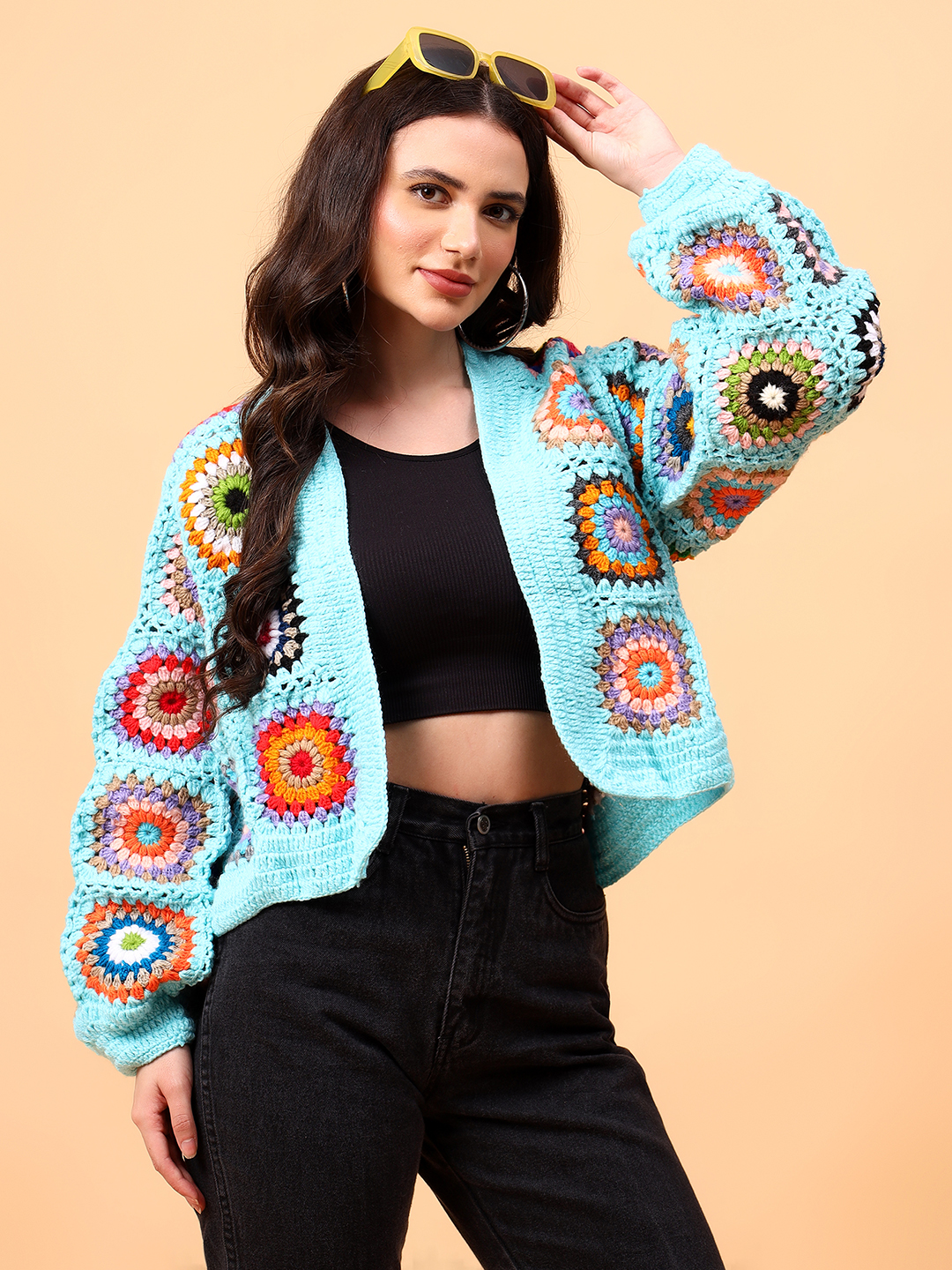 Velvery Handmade Blue V-Neck Cardigan