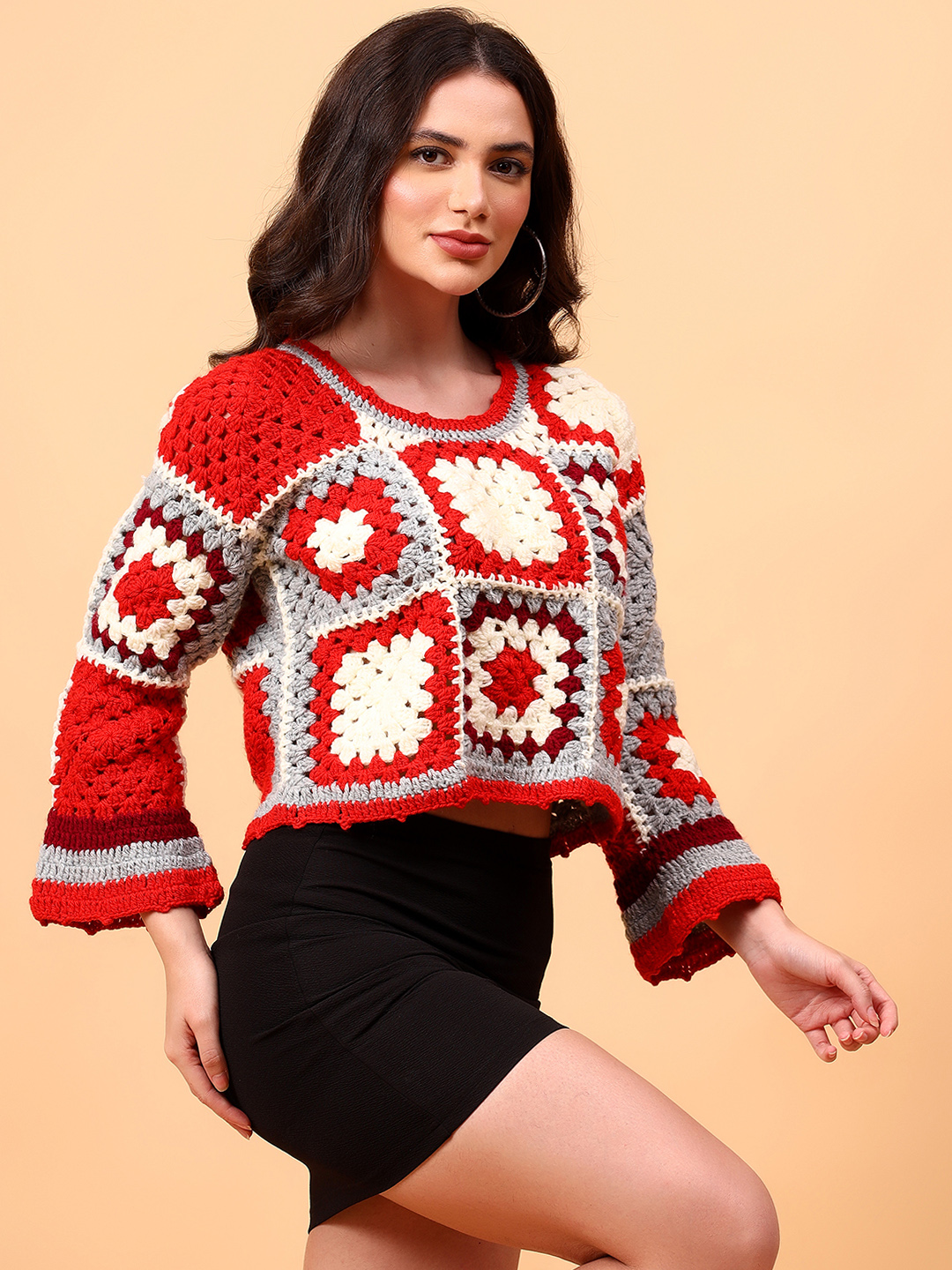 Velvery Crochet Granny Square Pullover for Women