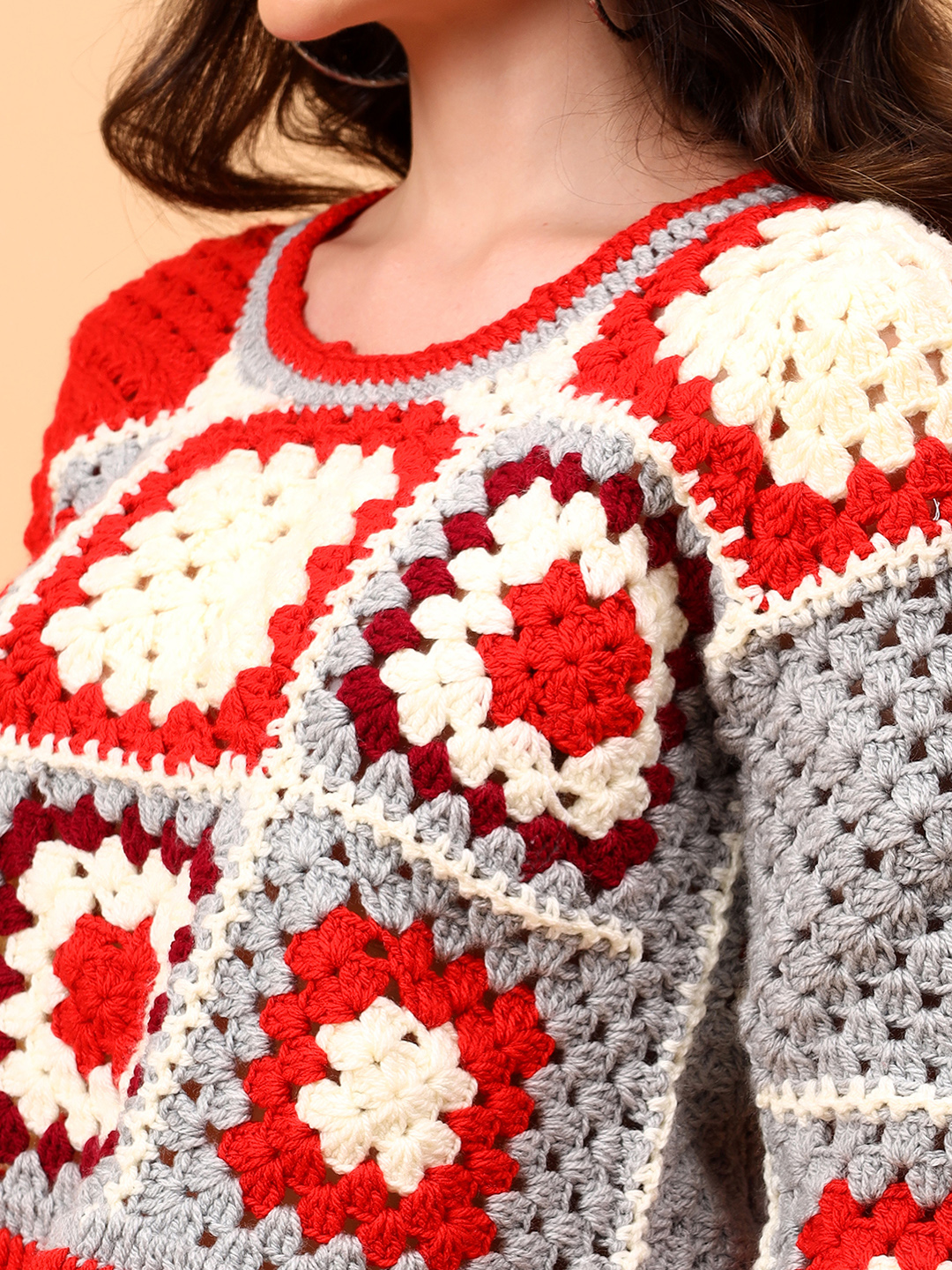 Velvery Crochet Granny Square Pullover for Women