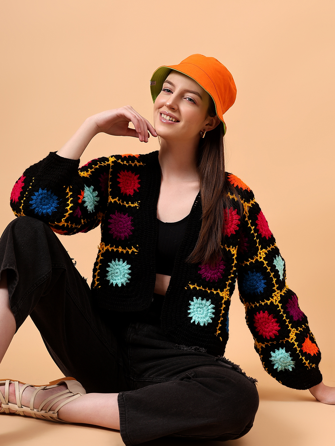 Velvery Crochet Oversized V-Neck Cardigan