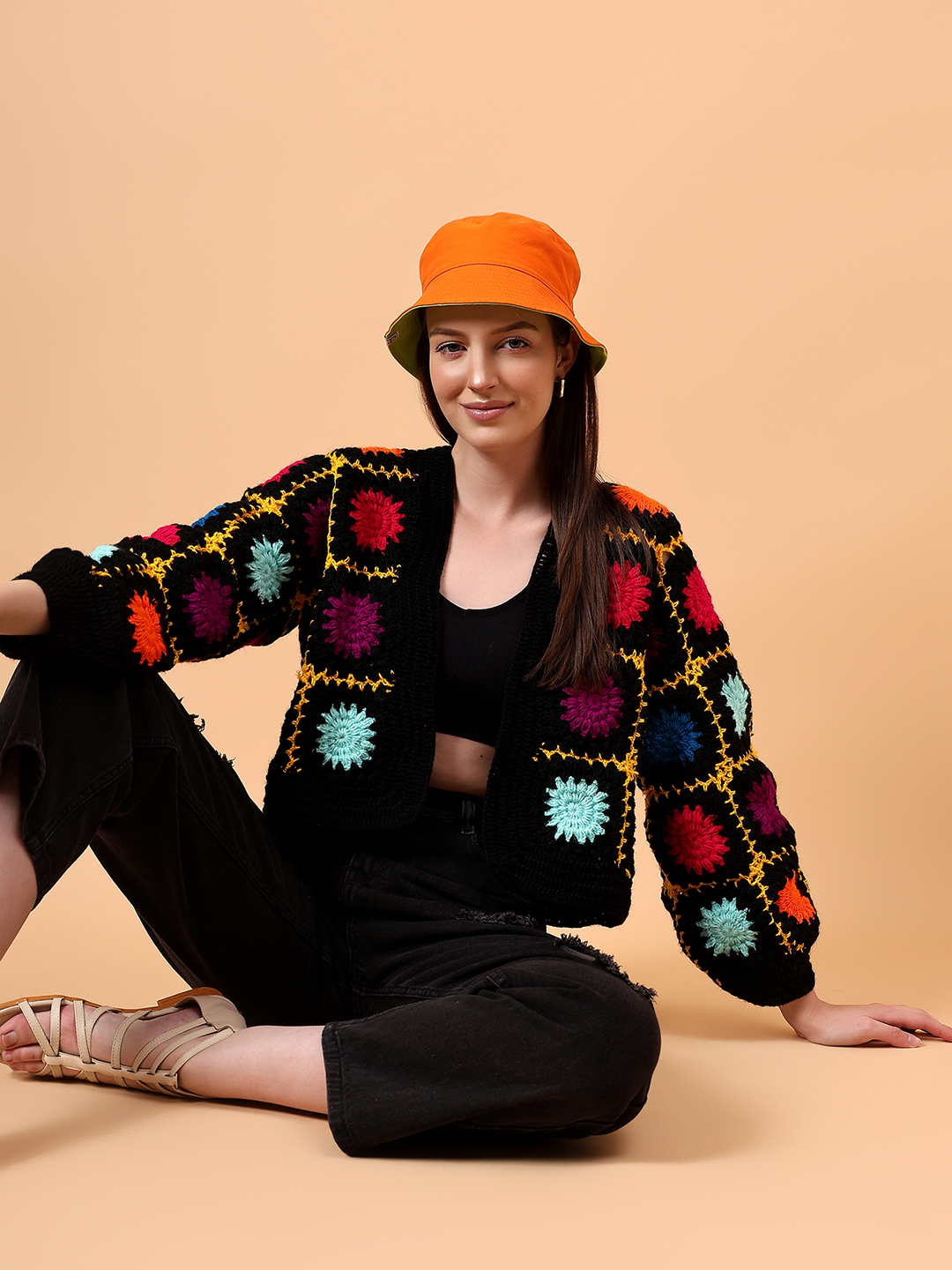 Velvery Crochet Oversized V-Neck Cardigan