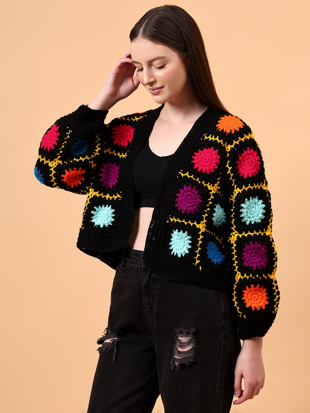 Velvery Crochet Oversized V-Neck Cardigan