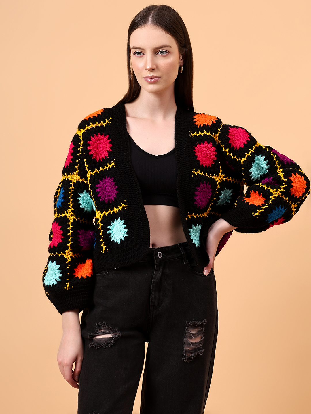 Velvery Crochet Oversized V-Neck Cardigan