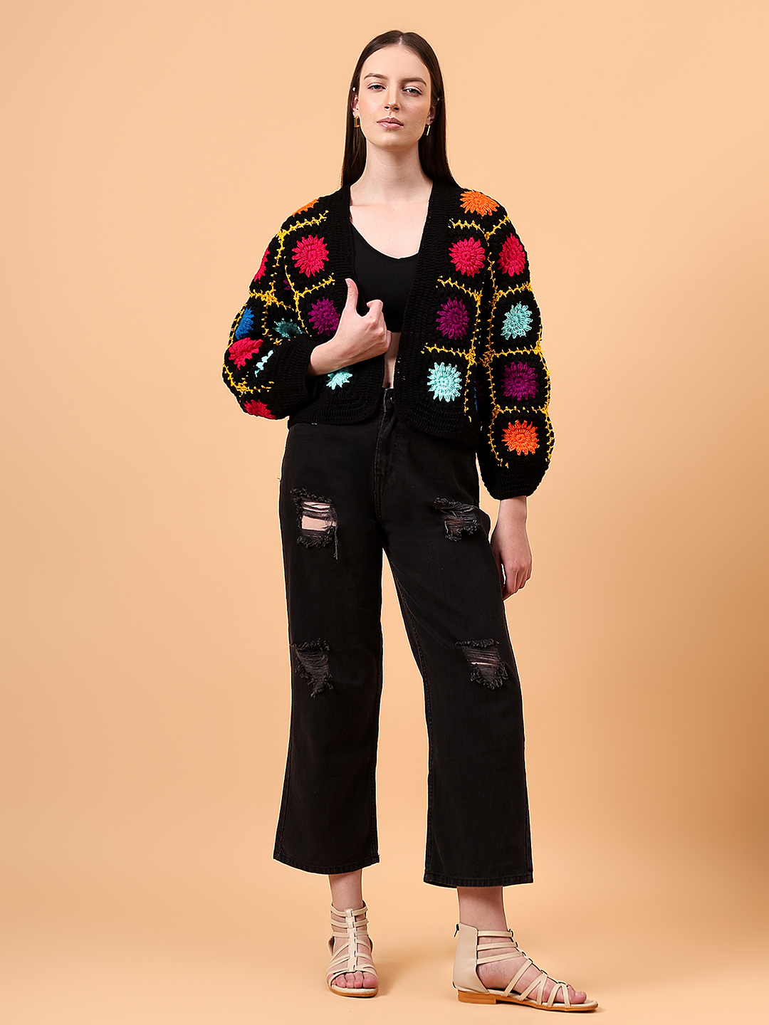 Velvery Crochet Oversized V-Neck Cardigan