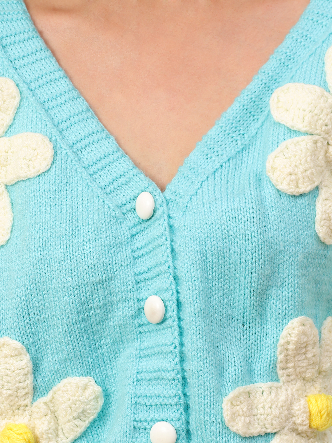 Floral Garland Baggy Cardigan - Sky Blue