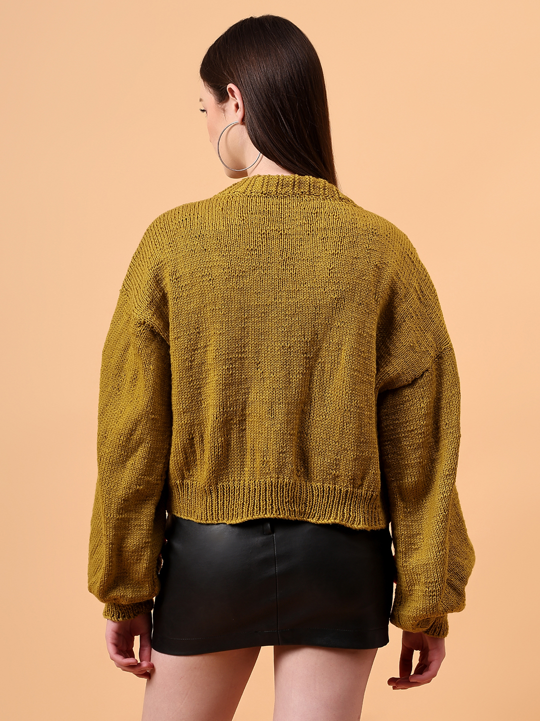 Oversized Mushroom Applique Cardigan for Women - Olive
