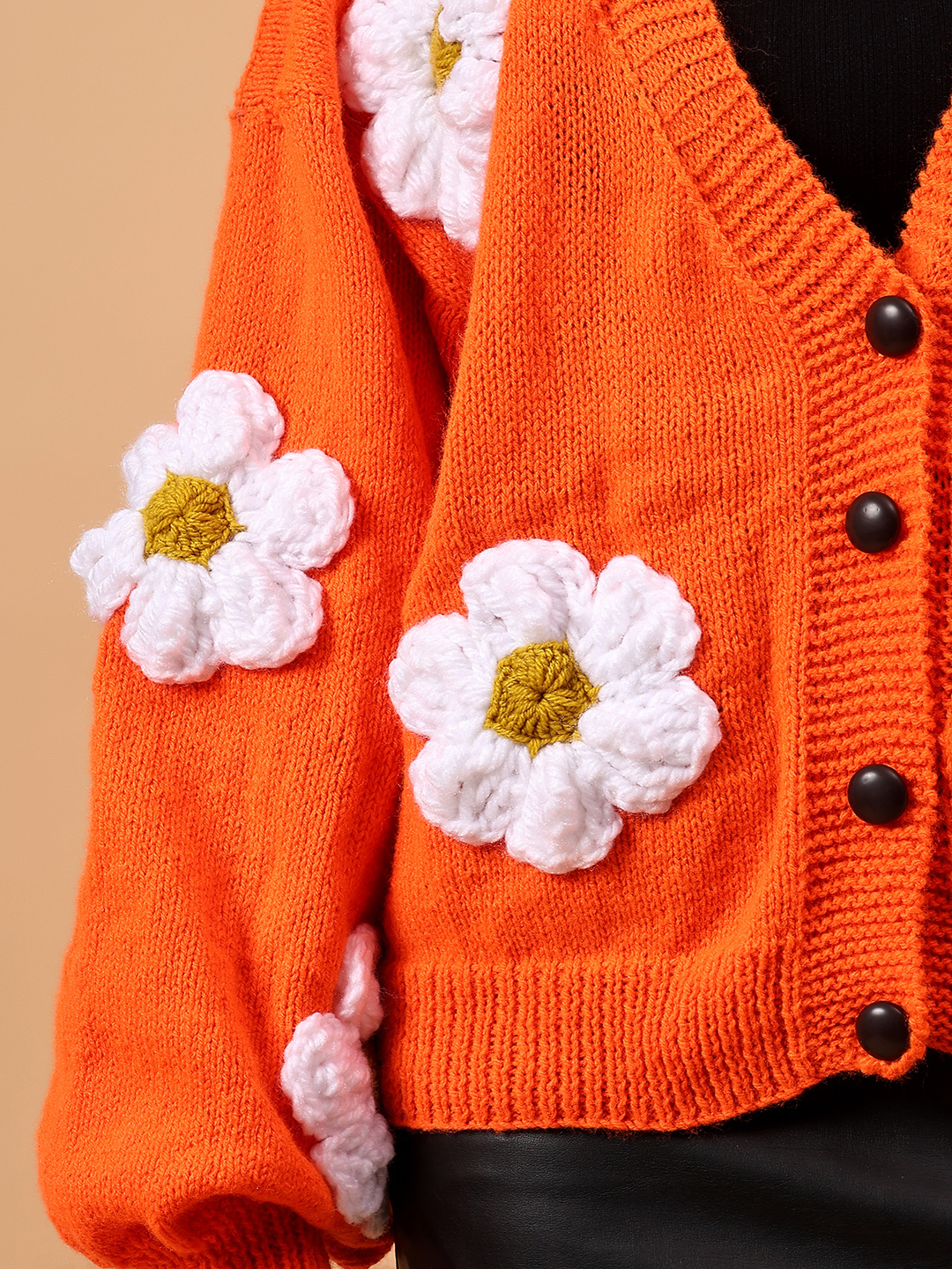 Floral Garland Baggy Cardigan - Orange
